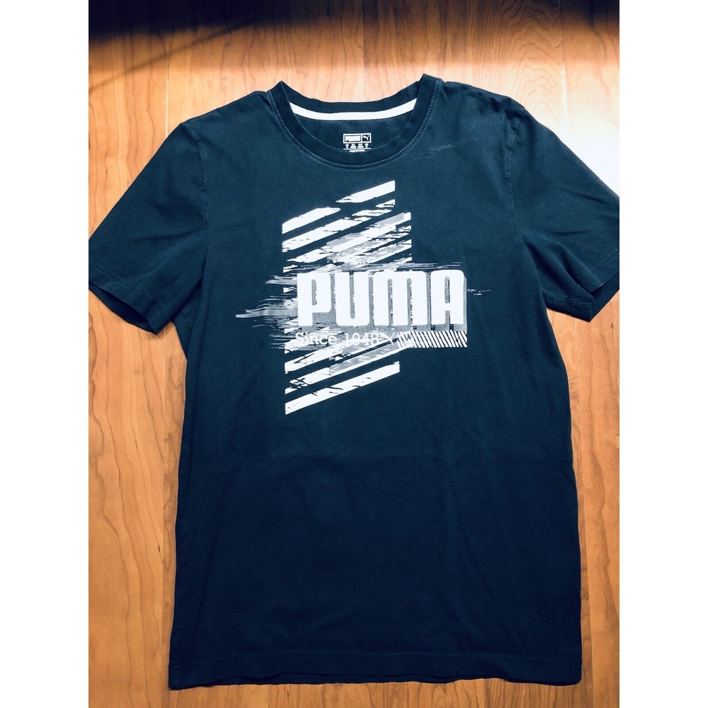 Puma Mens Medium Black Graphic Logo T Shirt Short Sleeve Athletic Casual Tee